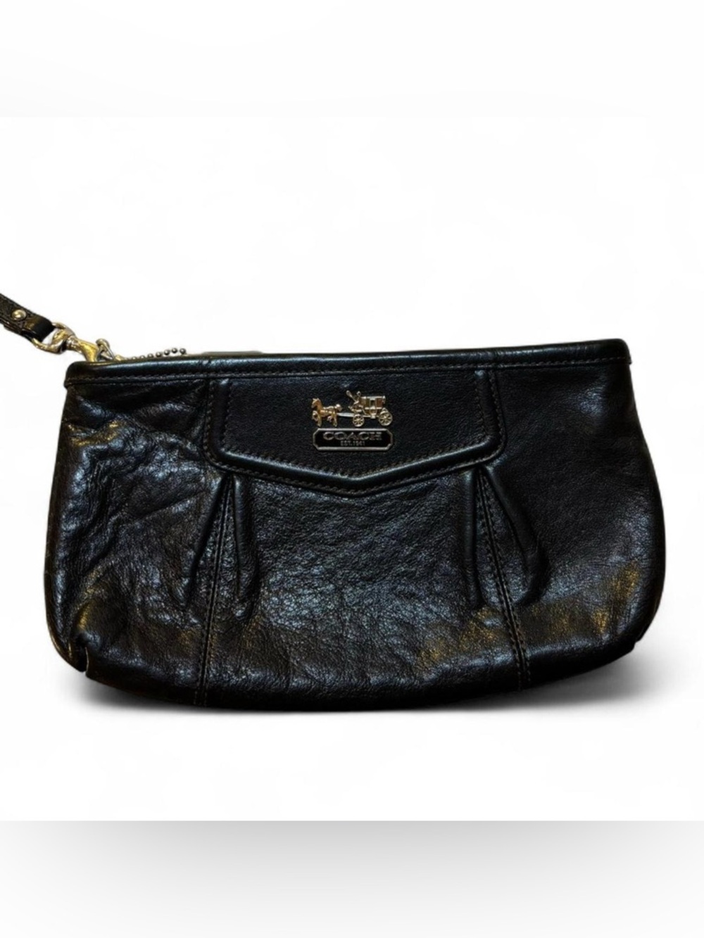 Coach Black Leather Wristlet Clutch